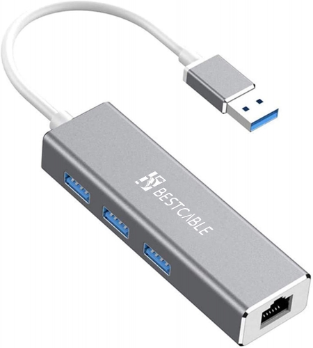 BEST CABLE  USB3.0到以太網適配器，USB 3.0到3端口USB 3.0集線器，帶RJ45 10/100/1000千兆以太網LAN有線網絡轉換器