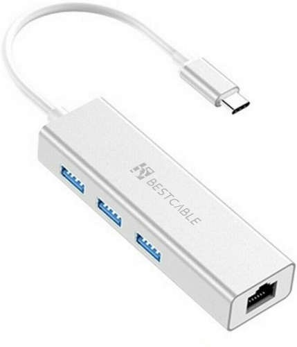 BEST CABLE  USB Type C 到以太網適配器，USB Type C  3.1到3端口USB 3.0集線器，帶RJ45 10/100/1000千兆以太網LAN有線網絡轉換器