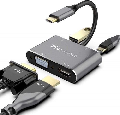 USB Type C  Hub Adapter，USB C HUB,BEST CABLE  USB Type C  4in1 hub - USB Type C  to HDMI/VGA / USB3.0 / PD Docking Station