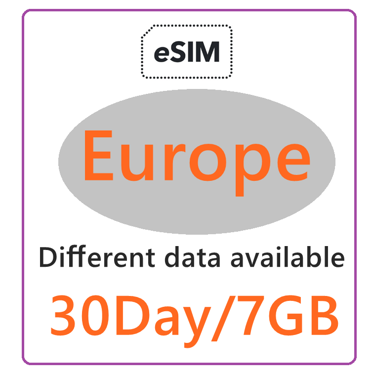【免插卡eSIM】5G/4G歐洲多國+瑞士+英國+土耳其 30日7GB 上網卡,歐洲eSIM,Europe eSIM