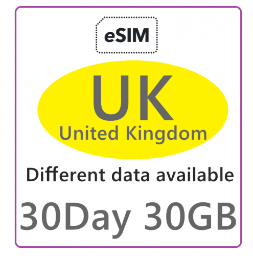【免插卡eSIM】5G/4G英國 30日30GB 上網卡,歐洲eSIM,Europe eSIM，英國eSIM,UKeSIM