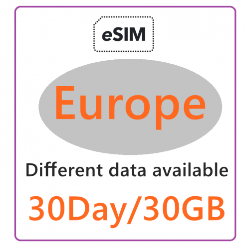 【免插卡eSIM】5G/4G歐洲多國+瑞士+英國+土耳其 30日30GB 上網卡,歐洲eSIM,Europe eSIM