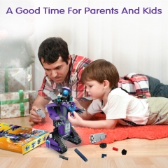 Building Blocks RC Robot, STEM Remote Control Robot Bricks Toys Educational Building Kits Intelligent Rechargeable Construction Building Robot Learning Toy Gift for Boys Girls (Purple)
