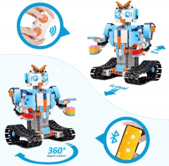 Anysun Building Blocks RC Robot, STEM Remote Control Robot Bricks Toys Educational Building Kits Intelligent Rechargeable Construction Building Robot Learning Toy Gift for Boys Girls (Blue)