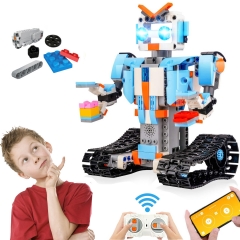 Anysun Building Blocks RC Robot, STEM Remote Control Robot Bricks Toys Educational Building Kits Intelligent Rechargeable Construction Building Robot Learning Toy Gift for Boys Girls (Blue)