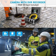 Drain Inspection Camera, Sewer Pipe Industrial Endoscope with DVR Recorder, Waterproof IP68 Snake Video System Borescope with 7 Inch LCD Monitor 1000TVL with 100ft Cable (8GB SD Card Include)