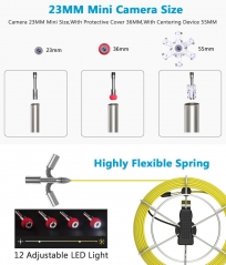 Drain Inspection Camera, Sewer Pipe Industrial Endoscope with DVR Recorder, Waterproof IP68 Snake Video System Borescope with 7 Inch LCD Monitor 1000TVL with 100ft Cable (8GB SD Card Include)