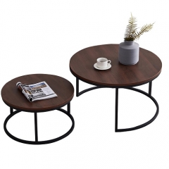 Round Coffee Table,Modern Nesting Coffee Table Set Of 2,Aukfa Circle Table For Living Room Accent End Side Table,Stacking Side Tables,Save Space,Black Frame + Walnut Table Top