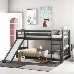 Twin Bunk Beds with Slide for Kids, Low Profile Bunk Beds with Built-in Ladder, No Box Spring Needed