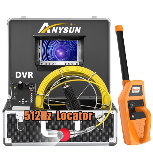 Anysun Sewer Camera with Locator, 100ft Drain Camera with 512Hz Sonde Transmitter and Receiver, Plumbing Camera has 7 inch LCD Monitor and DVR to Record Pictures Videos with 8GB SD Card