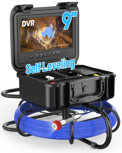 Sewer Camera Self-leveling with Distance Counter, Anysun Sewer Inspection Camera 200ft with 9'' Monitor and DVR Recorder with 32GB Card, Waterproof Pipe Camera with 12 Adjustable Lights, Plumbing Camera for Pipe Inspection