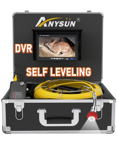 Anysun Sewer Camera Self-Leveling Pipe Snake Cam 100ft Sewer Drain Video Inspection Camera with DVR Recorder and 16GB SD Card, Plumbing Snake Camera with 7'' LCD Monitor for Pipe Inspection