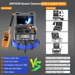 Sewer Camera 200FT with Locator and Receiver Sets, Anysun 512Hz Sonde IP68 Waterproof Cam, 9