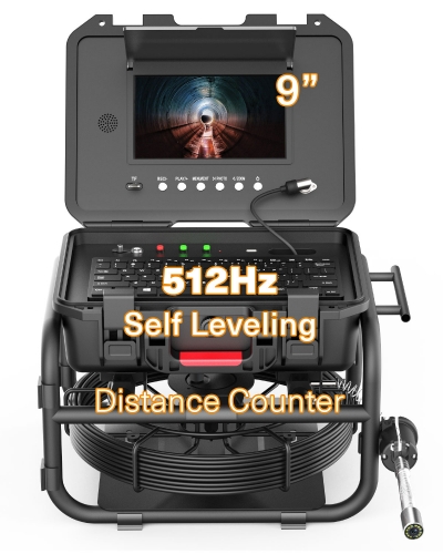 Anysun Sewer Camera with Locator & Distance Counter, Self-Leveling Pipe Camera with 9" IPS Monitor and DVR Recorder Function, 1080P HD Drain Camera, IP68 Waterproof Pipe Locators with 165ft Cable