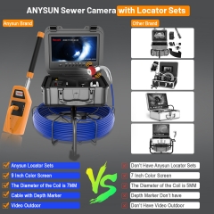Sewer Camera with Locator and Receiver Sets, Anysun 512Hz Sonde IP68 Waterproof Cam, 9