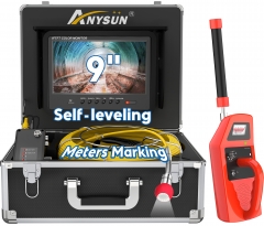 Anysun Self-Leveling Sewer Camera with Locator, 9'' Pipe Drain Inspection Camera with 165ft Meter Marker Cable and DVR, Plumbing Snake Camera with 12 Adjustable Lights for Pipe Inspection