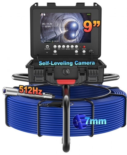 Anysun Sewer Camera with with 512Hz Transmitter, Distance Counter, Self-Leveling Pipe Inspection Camera 165FT 0.28in/7mm Diameter Cable, 9'' 1080P IPS Screen Plumbing Camera with DVR Recording-32GB