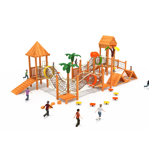 Used Commercial Outdoor Playground Equipment Wooden Playhouse Net Tunnel Playground