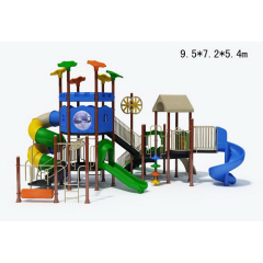 new design children outdoor playground with spirality slide, climbing and swing