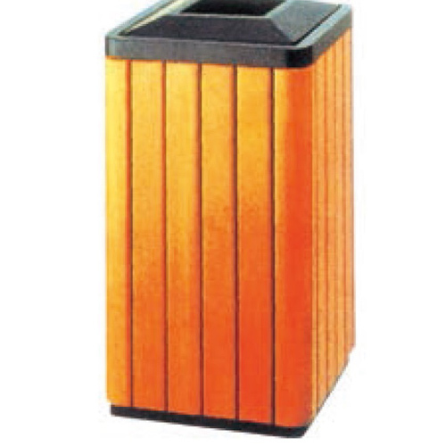 Public area outdoor wooden park round plastic garden wooden trash can wood-like garbage can