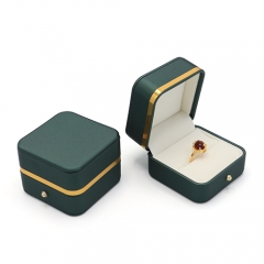 High-Grade PU Leather Ring Box With Gold Strap Decoration