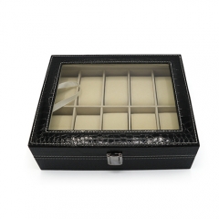 10-Slot Black Luxury Leather Watch Display Storage Box