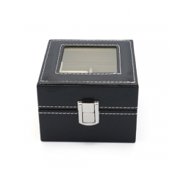 2-slot Black Leather Watch Storage Box With Lock