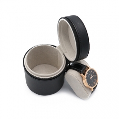 Premium Leather Cylinder Watch Box With Zipper Closure
