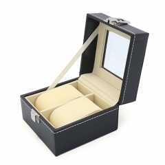 2-slot Black Leather Watch Storage Box With Lock