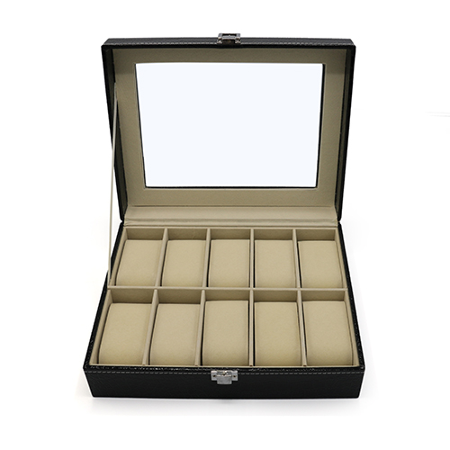 10-Slot Black Luxury Leather Watch Display Storage Box