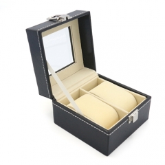 2-slot Black Leather Watch Storage Box With Lock