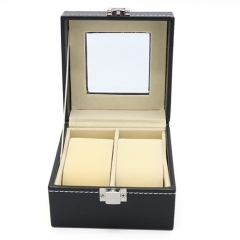 2-slot Black Leather Watch Storage Box With Lock