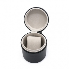 Premium Leather Cylinder Watch Box With Zipper Closure