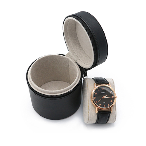 Premium Leather Cylinder Watch Box With Zipper Closure