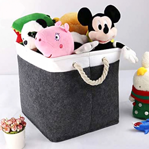 Felt Storage Basket for Organizing Baskets with Rope Handles Foldable Baskets for Toys Soft Nursery Organizer