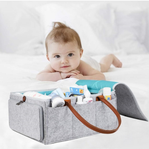 Custom Foldable Large Capacity Felt Baby Diaper Bag Felt Storage Organizer Felt Mommy Caddy Bag Nappy Organizer Tote