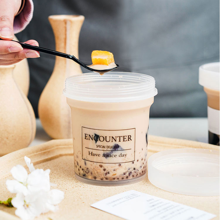 100500ml Clear Plastic Ice Cream Cups with Spoons Disposable Reusable