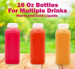 450ML Square Plastic Juice Bottles with Lids, Great for storing Juice, Milk and Other Beverages
