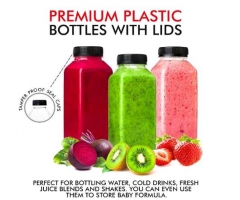 450ML Square Plastic Juice Bottles with Lids, Great for storing Juice, Milk and Other Beverages