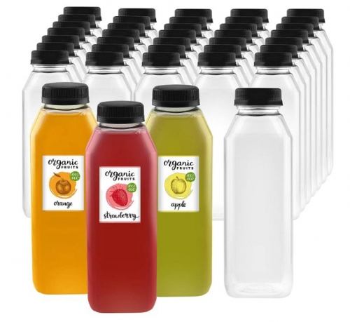 8oz Plastic Juice Bottles with Caps, Clear Reusable Drink Bottles with Black Lids for Juice, Milk and Other Beverage