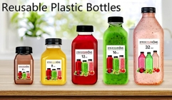 8oz Plastic Juice Bottles with Caps, Clear Reusable Drink Bottles with Black Lids for Juice, Milk and Other Beverage