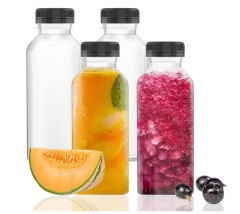 Juice Bottles Beverage Containers Drink Containers Milk Bulk Containers,Plastic Bottles with Black Tamper Caps Clear Plastic Smoothie Bottles