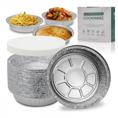 Disposable Round Aluminum Foil Take-Out Pans with Plastic Lids Set - Disposable Tin Containers, Perfect for Baking, Cooking, Catering, Cake Pans, Parties, Restaurants