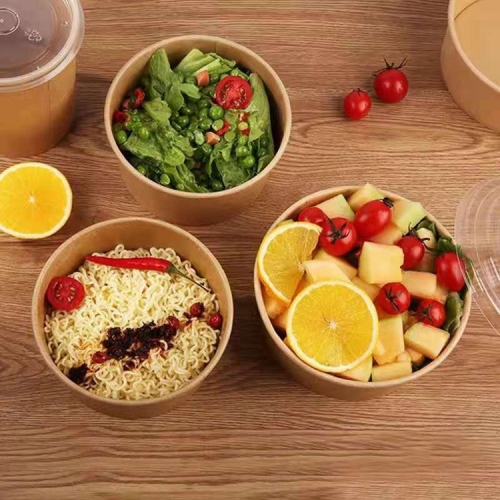 Biodegradable Food Grade Disposable Kraft Salad Paper Bowl with PET Lid salad bowl wholesale round paper bowl