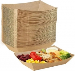 Compostable Kraft Paper Container Paper Food Boats Disposable Paper Food Trays