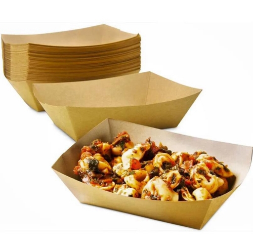 disposable Brown Kraft treats hot dogs paper food boat paper trays boat printed take away meal waffle tray