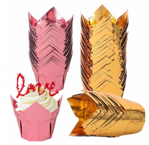 Gold Tulip Cupcake Liners Baking Paper Cups Aluminum Foil Tulip Style Cupcake Cups Muffin Baking Cups