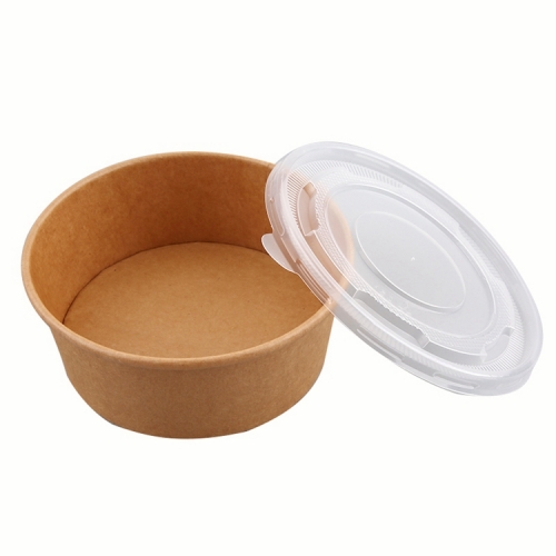 Disposable Take away Kraft Paper Salad Bowl with PET Lid Kraft Paper Bowl