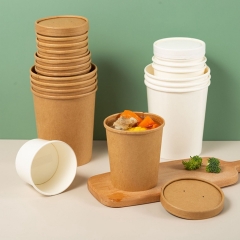 take away disposable kraft paper food container soup cup with paper lid