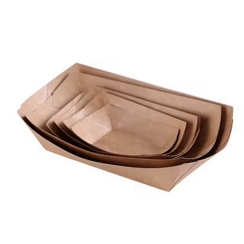 Customized Eco-Friendly Kraft Paper Serving Tray Boat Shape Boxes Food Container